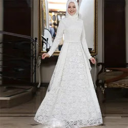 Muslim Arabic Wedding Dress Long Sleeve Lace Applique With Hijab A-line Embroidery Bridal Dress 2025Customizable Color