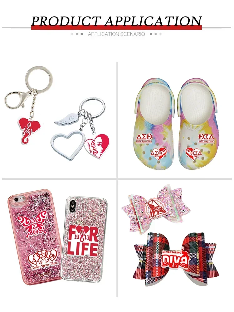 نادي نسائي دلتا سيجما الأحمر 10 قطعة/الوحدة راتينج مسطح مستو واضح الاكريليك بريق الاكريليك ل جراب هاتف راتنج مسطح سحر #4