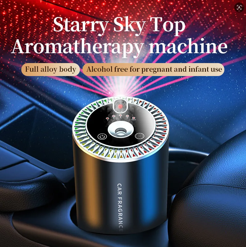 Smart Car Air Freshener with Star Projector & Essential Oil Diffuser - 50ml Long-Lasting Aroma Diffuser with Automatic On/Off