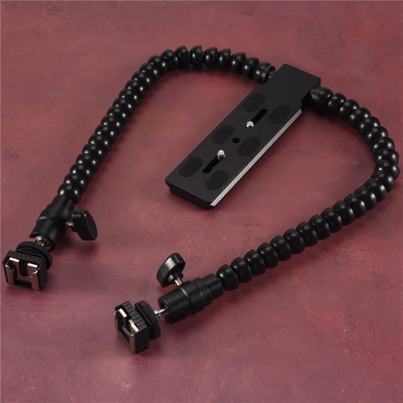ABGI-2X Baru Fleksibel Dual Arm Hot Shoe Flash Bracket Mount Holder untuk Canon Nikon Pentax Makro Shot Aksesoris Kamera
