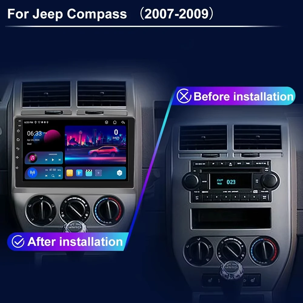 Autoradio For Jeep Compass 2007-2009 stereo 4G Car Multimedia GPS Navigation Android 13 Wireless CarPlay Android Auto