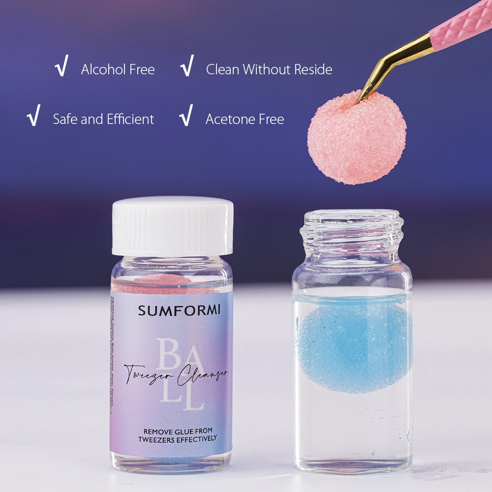 Sumformi-Dissolvant de colle de 15ml, boule éponge avec dissolvant de colle liquide, pincettes à cils, maquillage propre