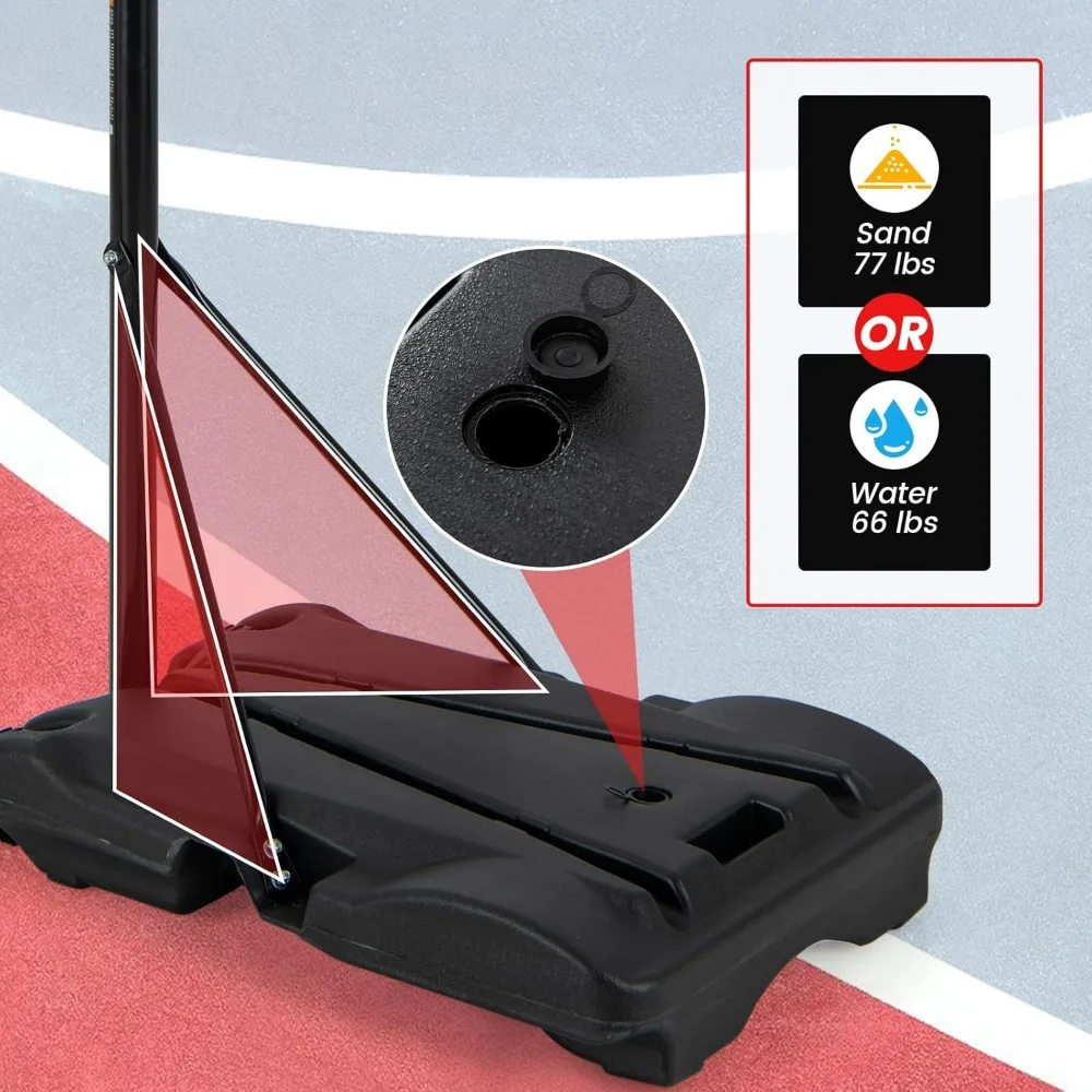 Goplus Cesta de basquete portátil ao ar livre, sistema de gol de basquete com altura ajustável com base preenchível e 2 rodas lisas, clima