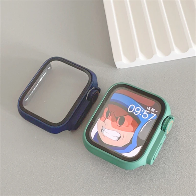 Change to Ultra Case+Protective Glass Film For Apple Watch Series 9 8 7 6 SE 5 4 Matte Cover For iWatch 45mm 44mm 42mm 41 40 38