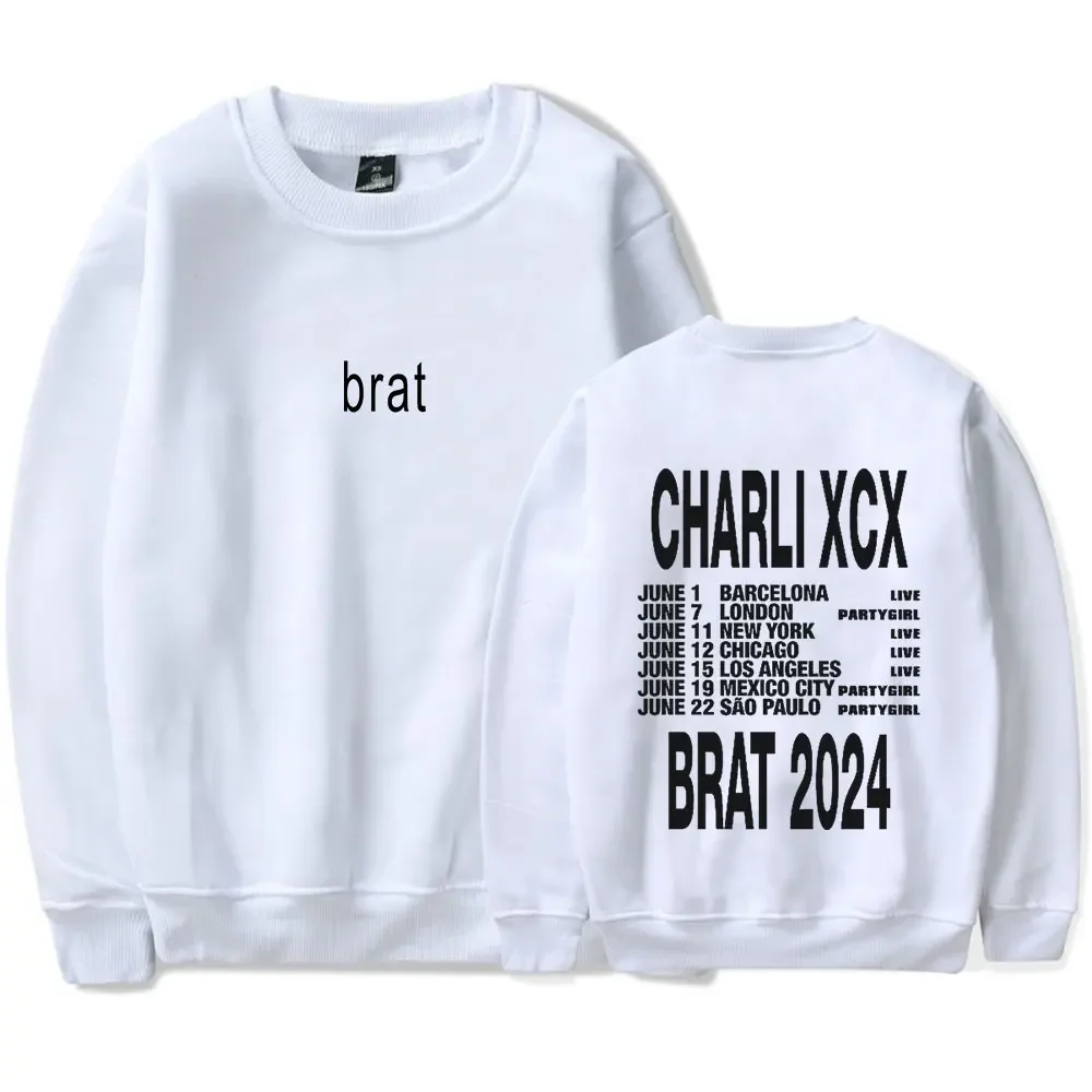 Charli XCX Merch Brat Tour 2024 Oversized Hoodie Women Men O-neck Long Sleeve Crewneck Sweatshirt Casual Tracksuit Y2K Clothes