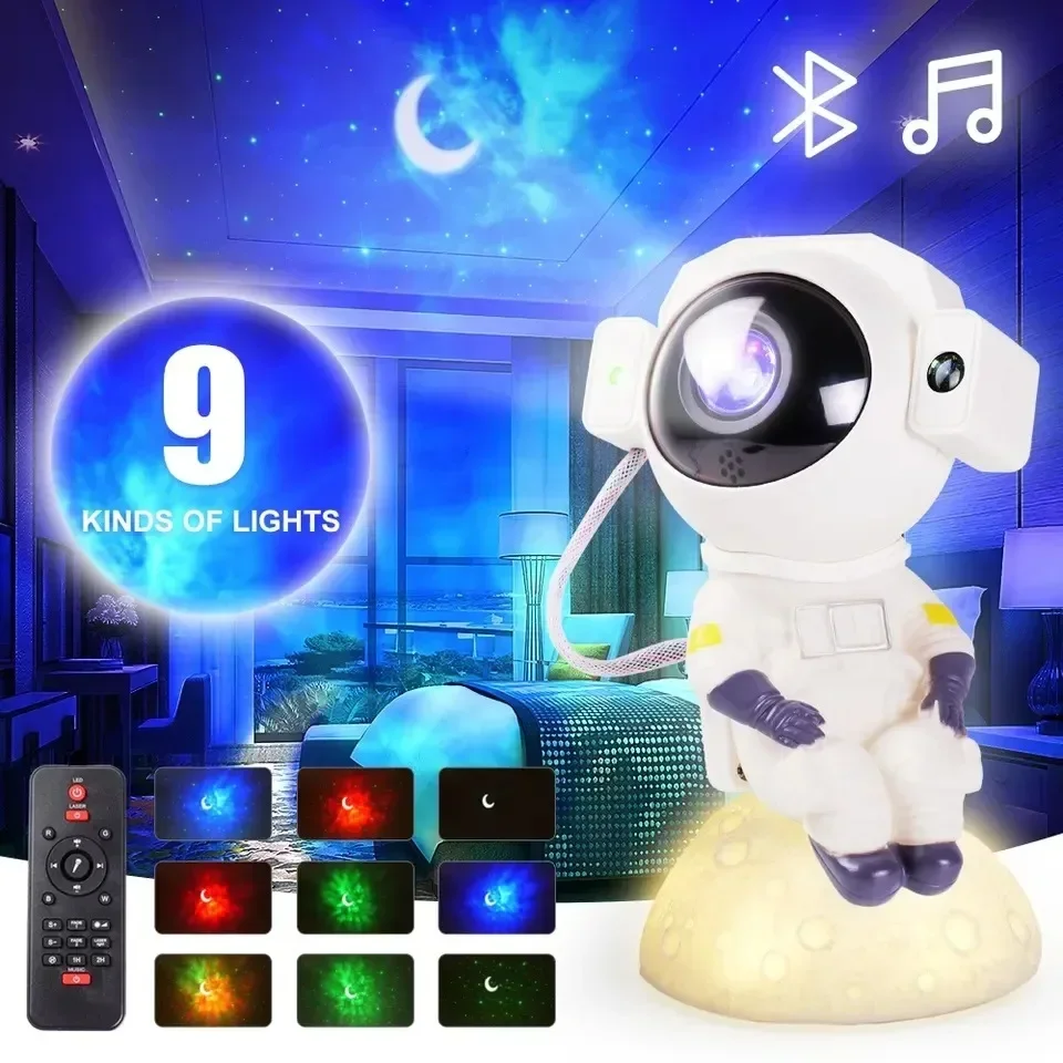 360°Adjustable Star Projector Night Light with Remote Control Astronaut Nebula Galaxy Lighting Bluetooth Speaker Atmosphere Lamp