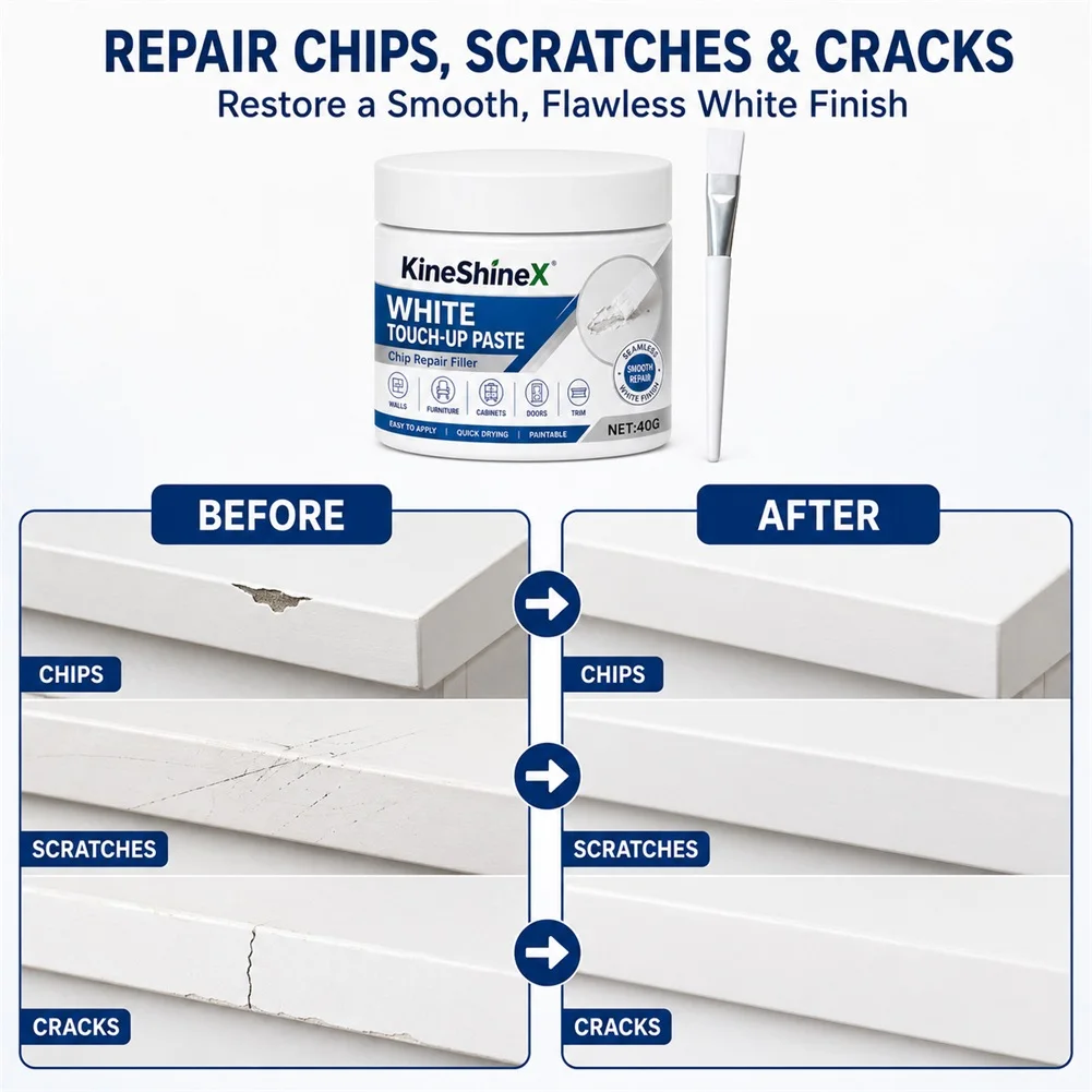 White Furniture Touch-Up Brush Paste Scratch Repair Filler Instants Fix Scratches-Dent Seamless Fast Drying Waterproof Scuff Fix