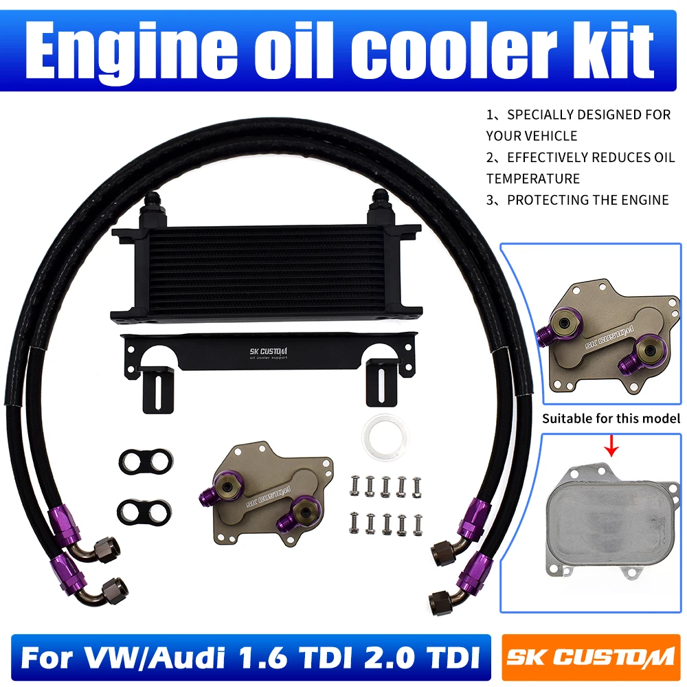 SK CUSTOM Ölkühler-Kit für VW Audi Skoda 1.6 2.0TDI A1 A3 Q2 Q3 TT Käfer CC B7 Golf MK6 MK7 Passat B8 Tiguan Ölkühler-Kit