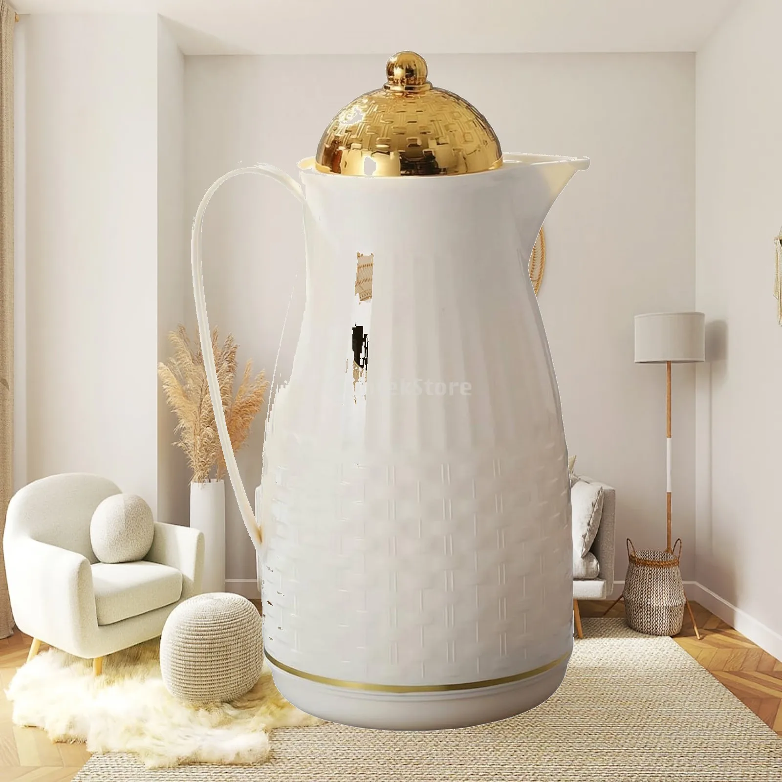1 L Insulated Beverage Pot Double Walled Glass-Lined Thermal Pot Non-Slip Base Vacuum Coffee Carafe for Breakfast Table, Family