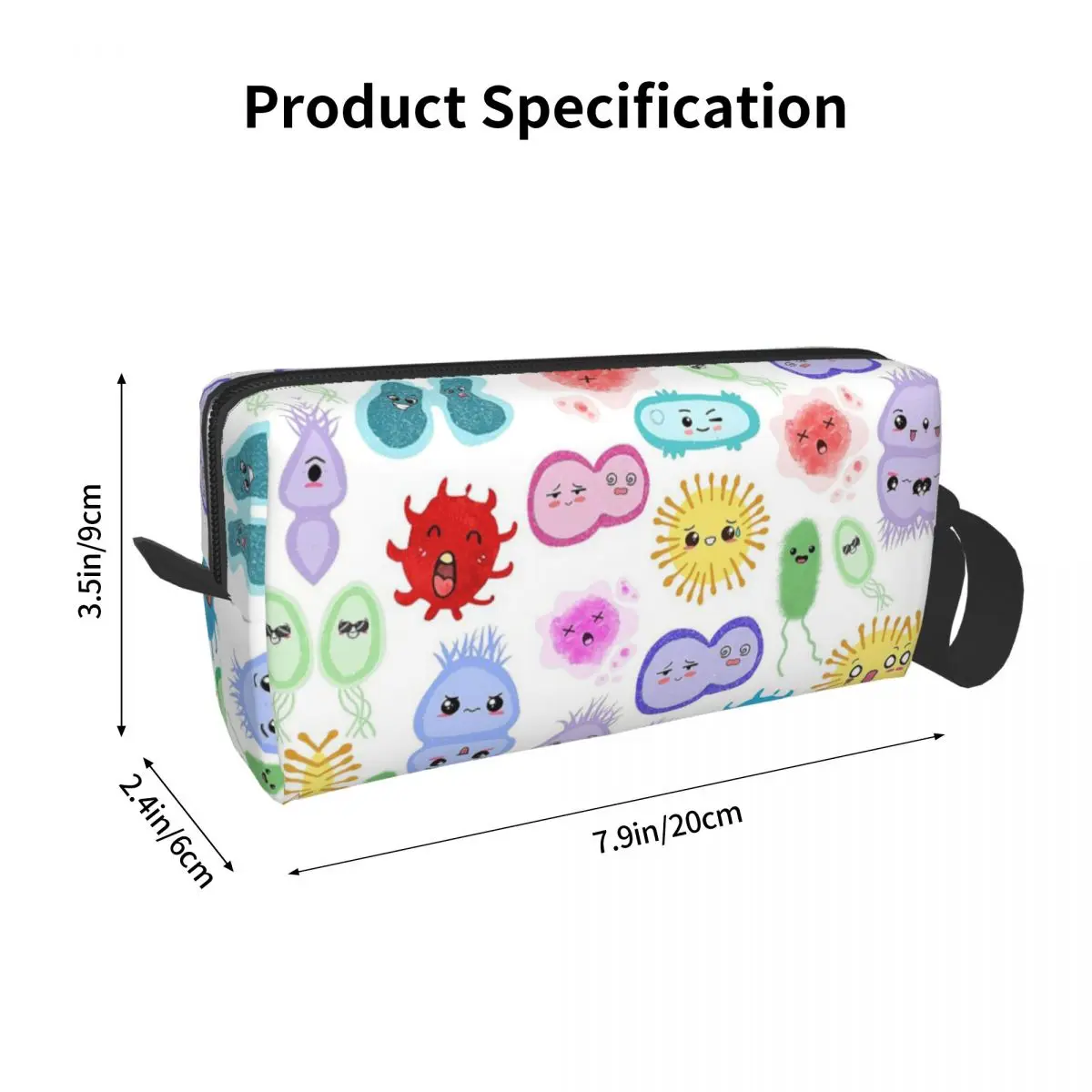 Cute Microbes Bacteria Virus Ecoli Micro Biology Makeup Bag Cosmetic Organizer Storage Dopp Kit Toiletry for Women Pencil Case