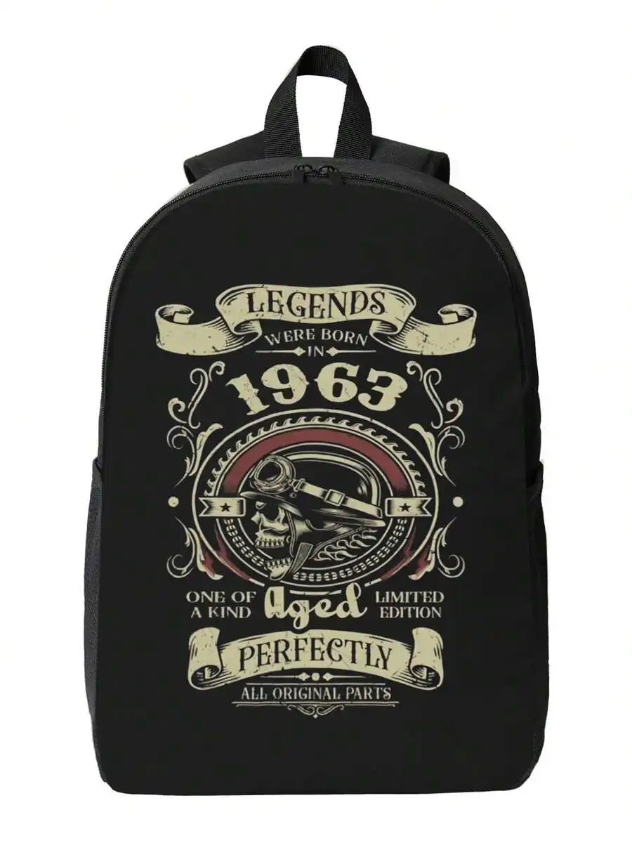 

Legends Born In 1963 Vintage Skull Design Backpack For Adults Stylish Durable Waterproof Casual Travel School Bag