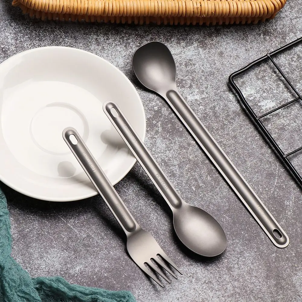 High Quality Titanium Cookware Portable Ultralight Environmental Long Handle Spoon New Pure Cutlery Fork EDC Camping Tools