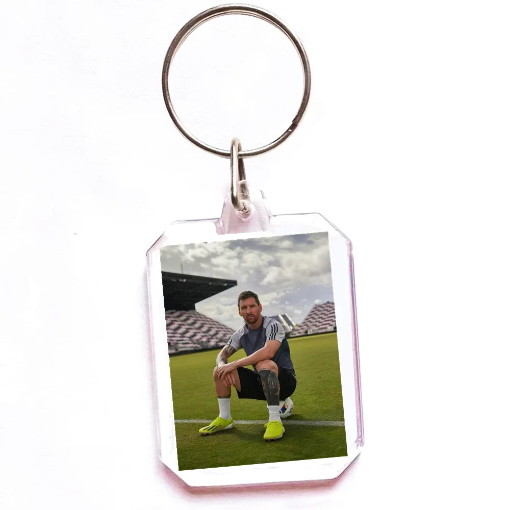 10 Kinds different Lionel Messi Organic glass craft keychain Football ornament Waterproof Fashion Motorcycle Bags Pendant