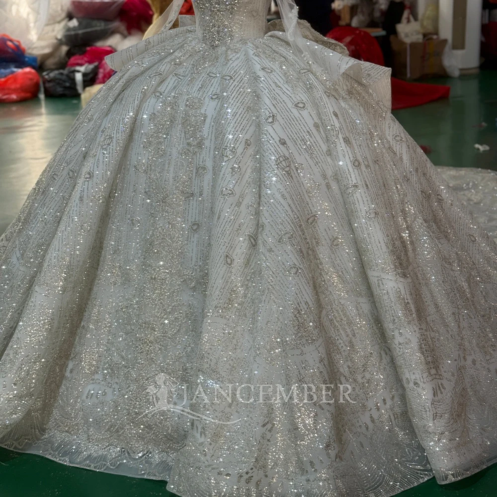 Gorgeous and Sparkling High Collar Princess Wedding Dress Long Sleeves Ruffles Bridal Ball Dress Customization vestido femininos