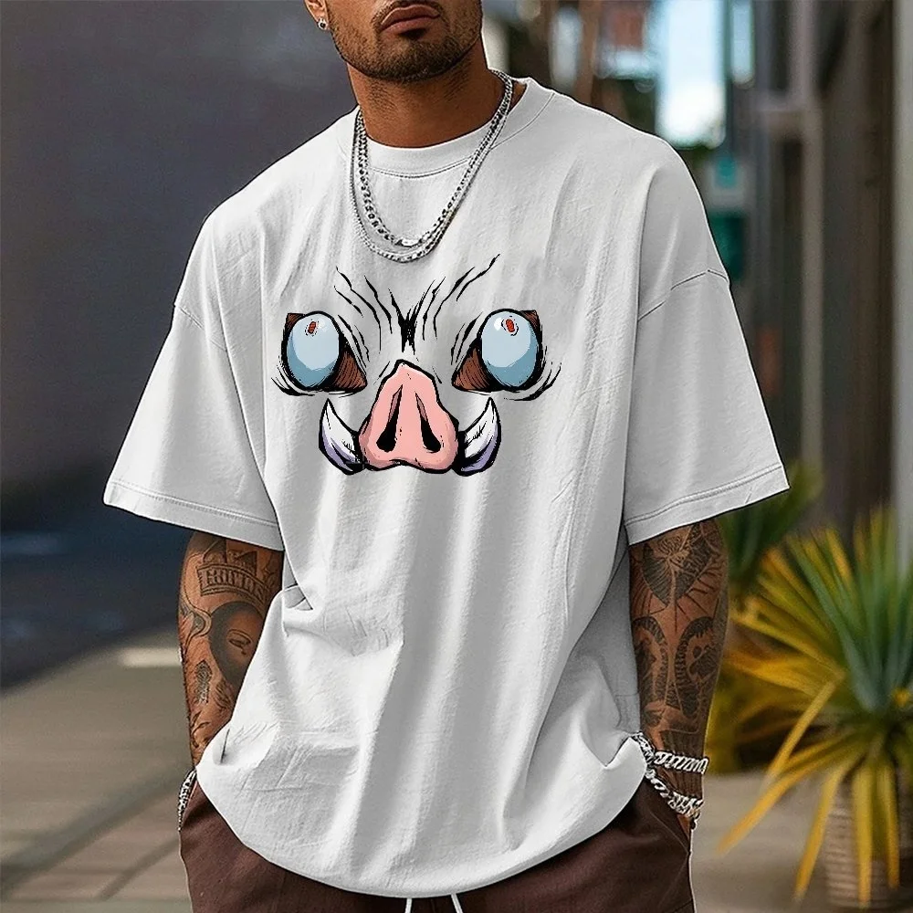 

Demon Slayer Men's T-shirt Inosuke Hashibira Anime Summer Boy Spring Autumn Children Short-sleeved New Y2k Parent-child Outfit