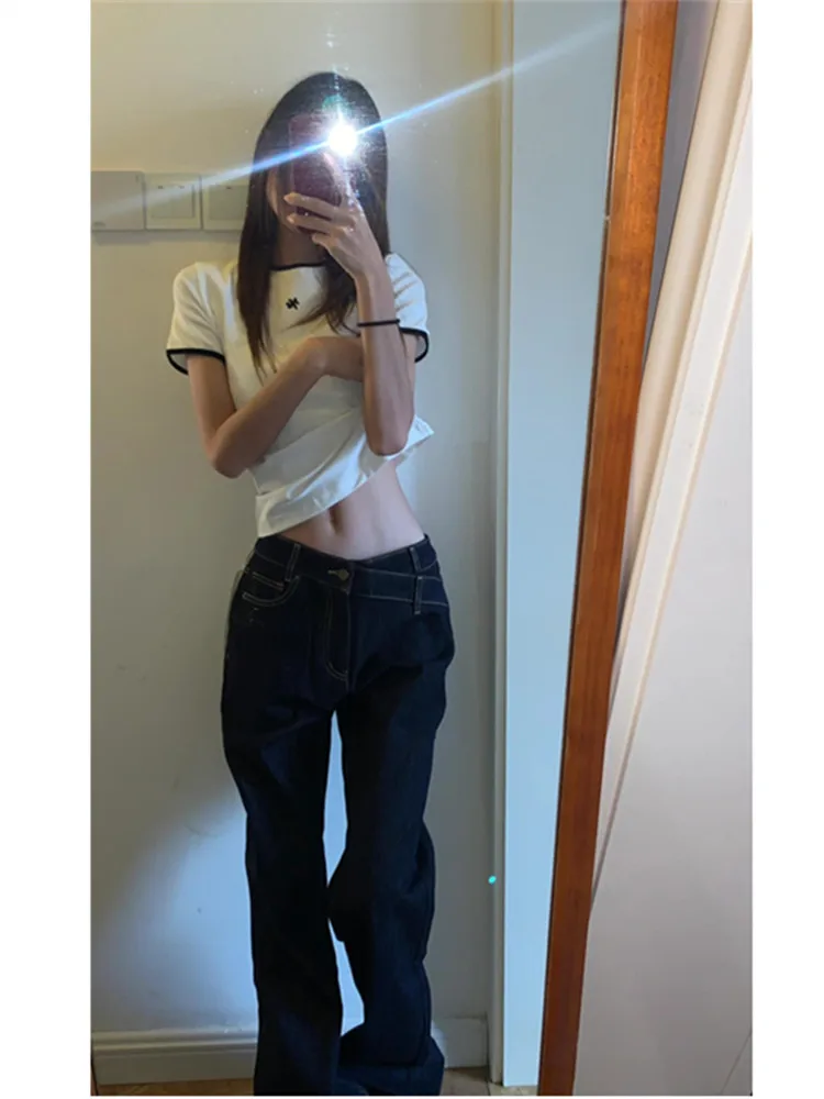 

Американские ретро-джинсы с низкой посадкой, прямые, из денима, женские, свободные, стройнящие, удлиненные, в пол, повседневный стиль