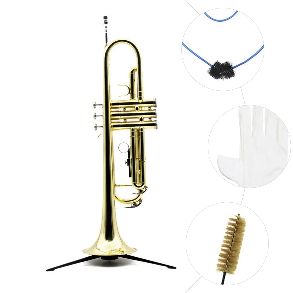 

1 Set Trumpet Cleaning Kit Portable Holder Maintenance Brush Gloves Foldable Stand Valves Pipe Cleaner Tools Accessories Set For