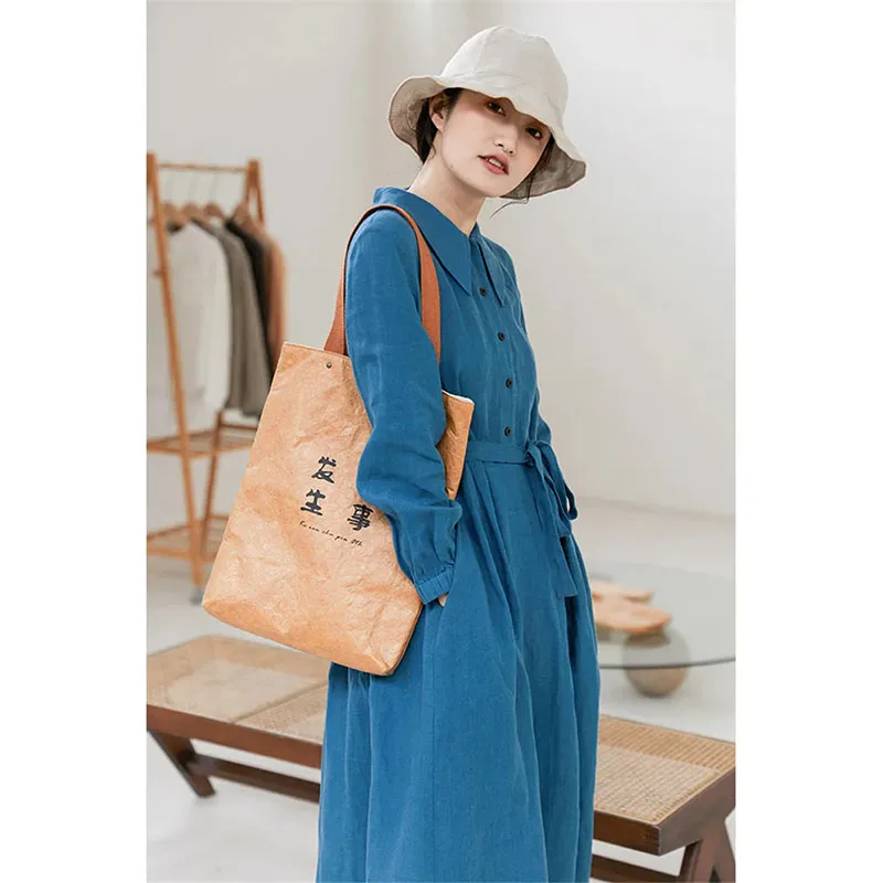 Literary Solid Color Cotton Linen Dress 2024 New Women Spring Summer Autumn Dresses Vestidos Long Sleeve Casual Shirt Dress