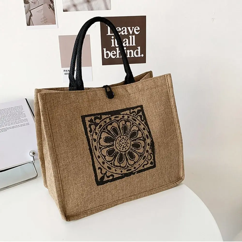 Geometric Korean Style Linen Bag Handbag Women Tote Bag Bohemian Shoulder Bag Geometric Printing Handbag Large Capacity Bag