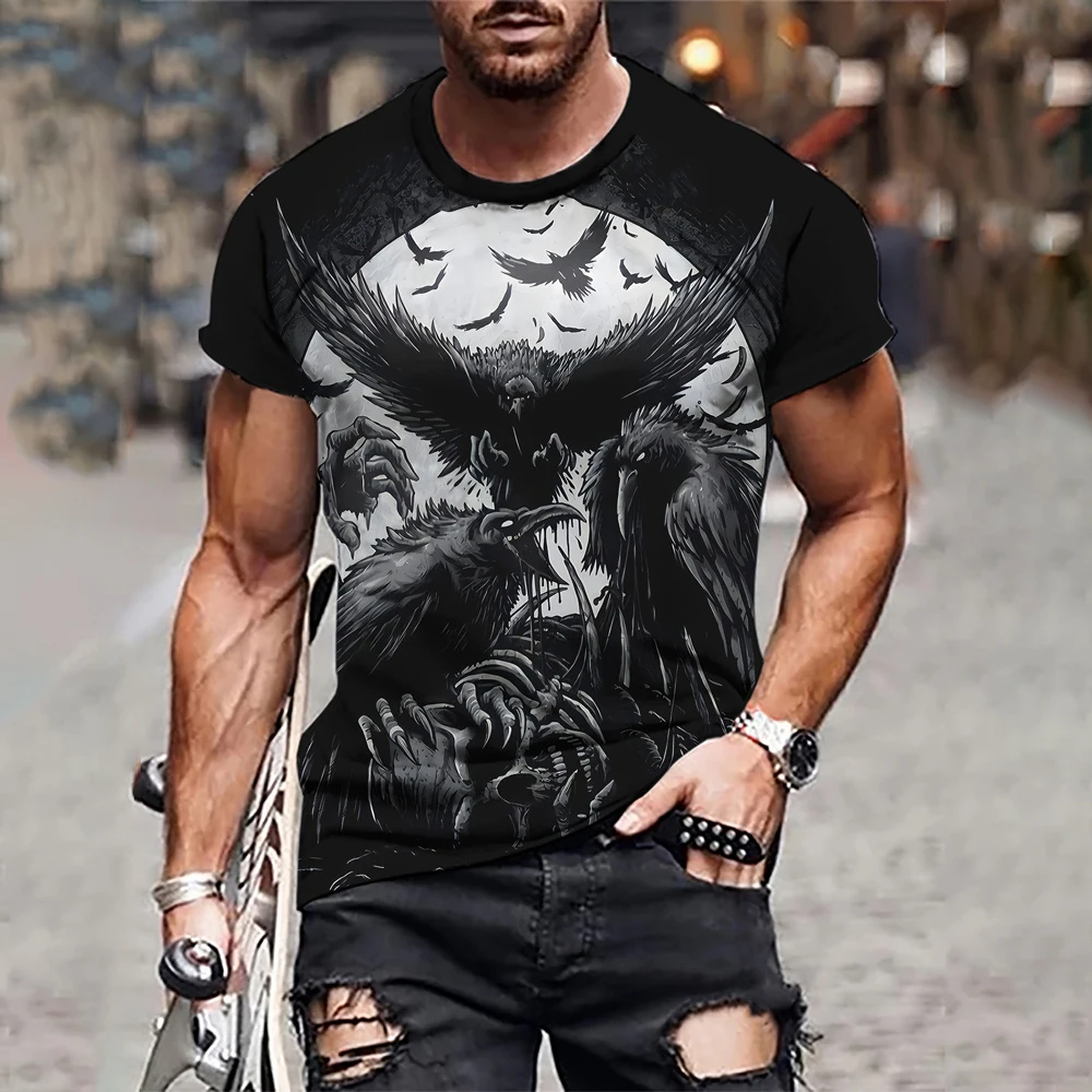 Gothic Crow Print Men's Shirts Fashion 3D Crow Graphic Woman t-shirts Pullover T-shirts for Men Short Sleeve Tee Kids Tshirt