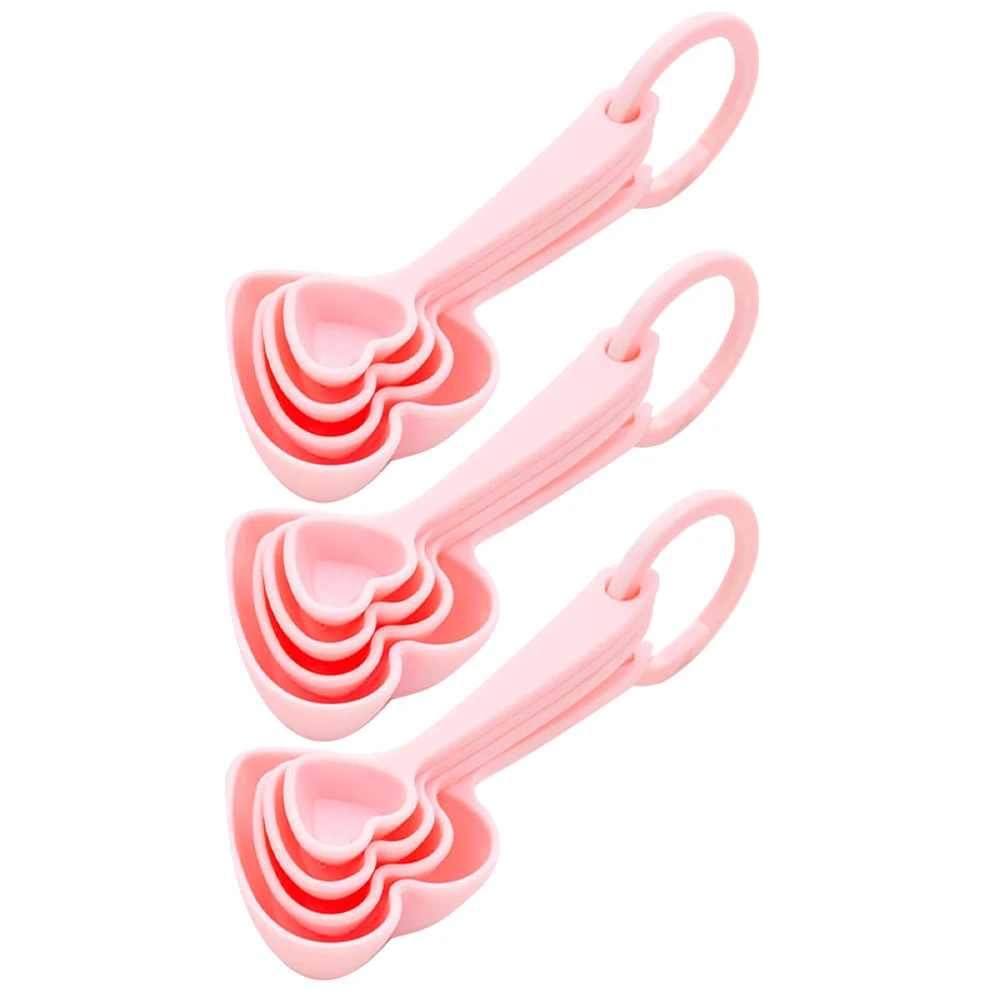 

3 Sets Heart Shaped Measuring Tableware Pink Silverware Household Bride Gift Plastic Spoon Ice Cream Scoop Dessert Spoon
