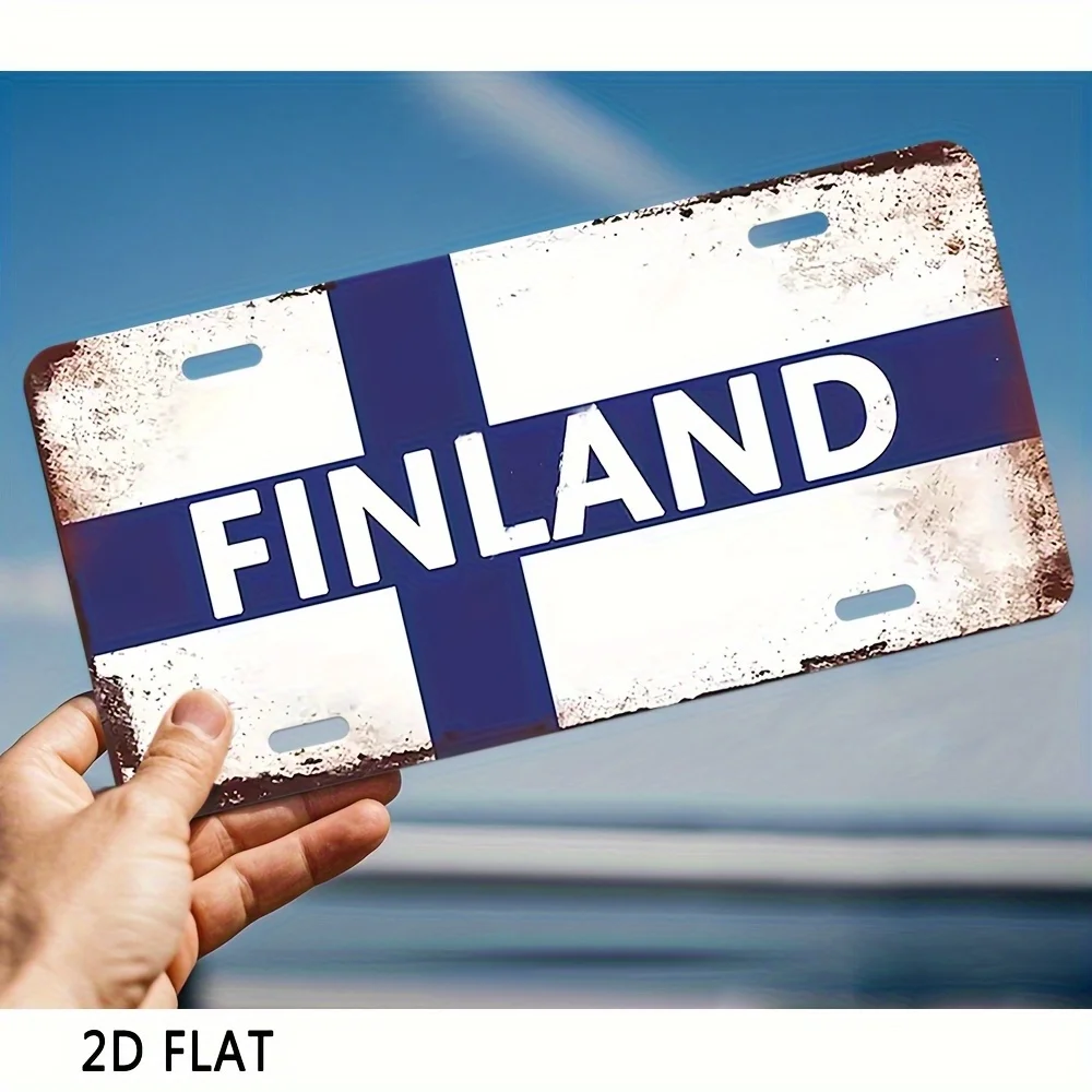 Finland Flag Aluminum Sign -  Rustic Wall Decor with Distressed Finish, Blue & White Cross Symbol Durable Garage, Home, Office