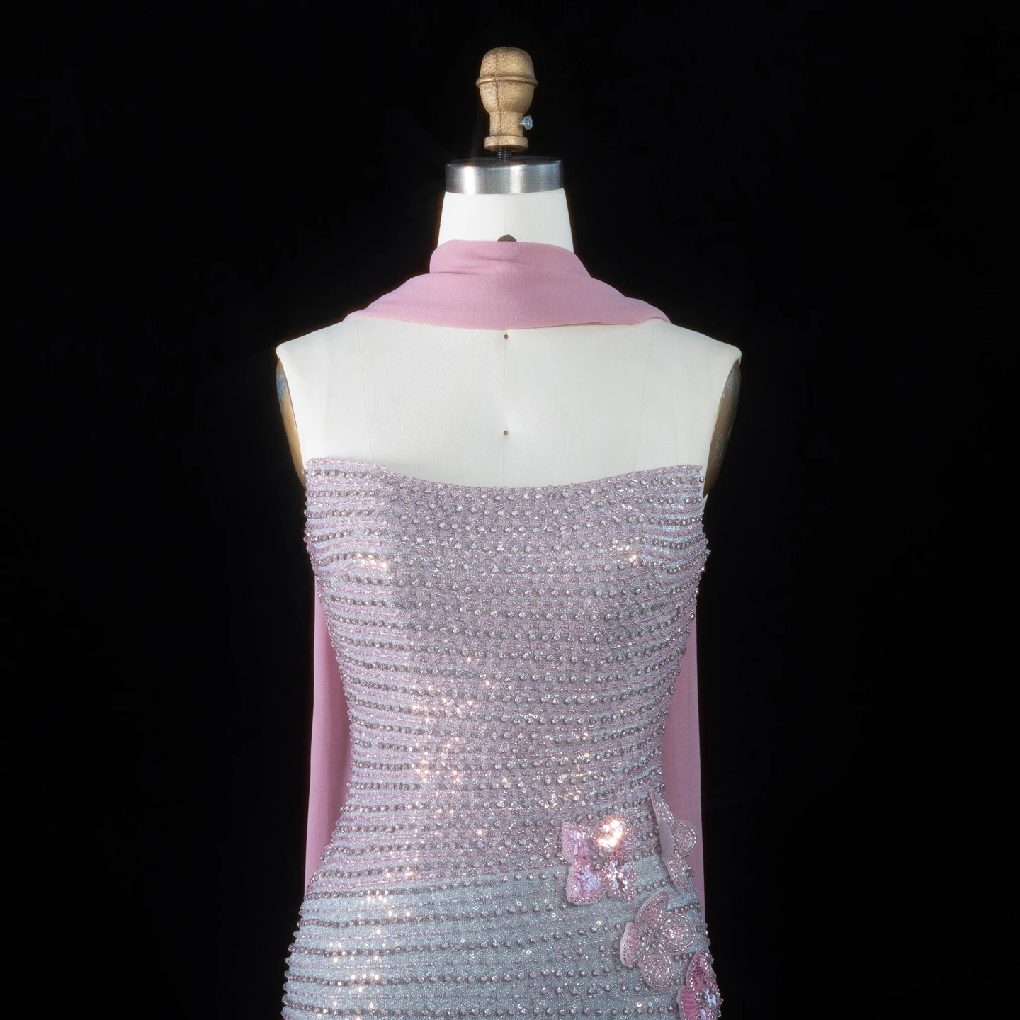 Sharon Said Luxuriöses Abendkleid in Farbverlauf Rosa mit Schweren Perlen, Trägerlos, 3D-Blumenapplikationen, Formelle Partykleider SS534 Maßanfertigung – Detail 6