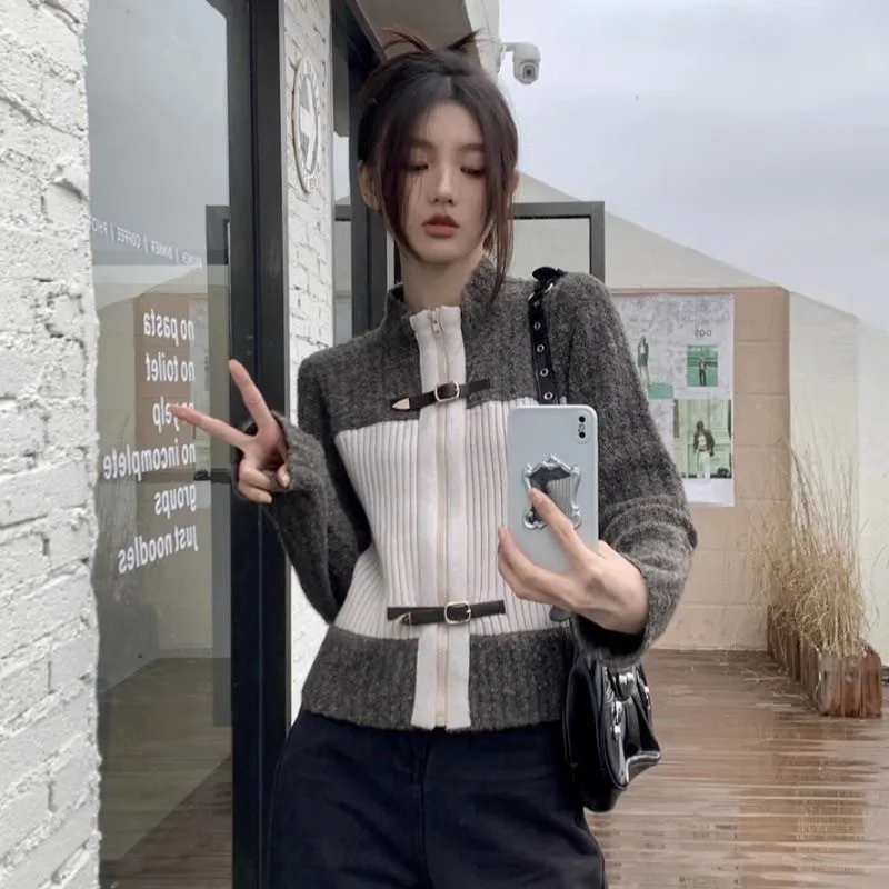 Women's Sweater Golf Clothing Zipper High collar Golf Wear Cardigan Woman's Golf Coat Autumn Winter Slim Shorts Knit Top 골프웨어여성