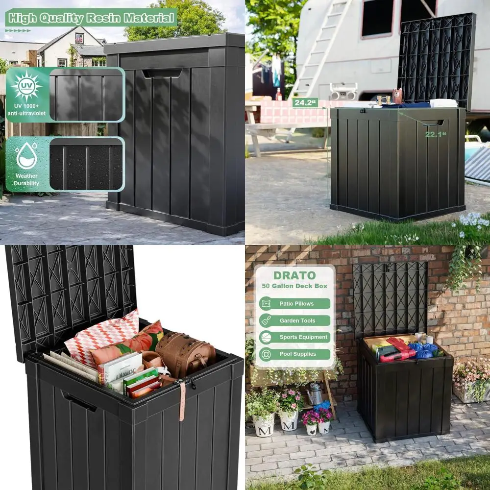 

50-галлонный водонепроницаемый ящик для хранения на открытом воздухе для подушек для патио и садовых инструментов с замком