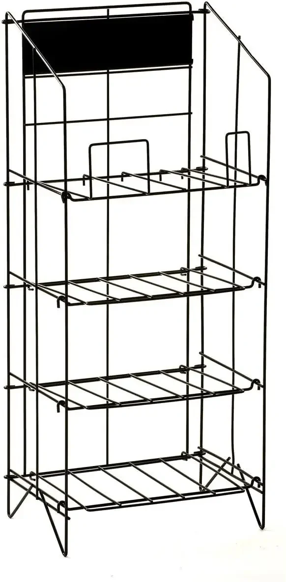 

4-Tier Adjustable Wire Newspaper Stand, Free-Standing, Black with Nameplate