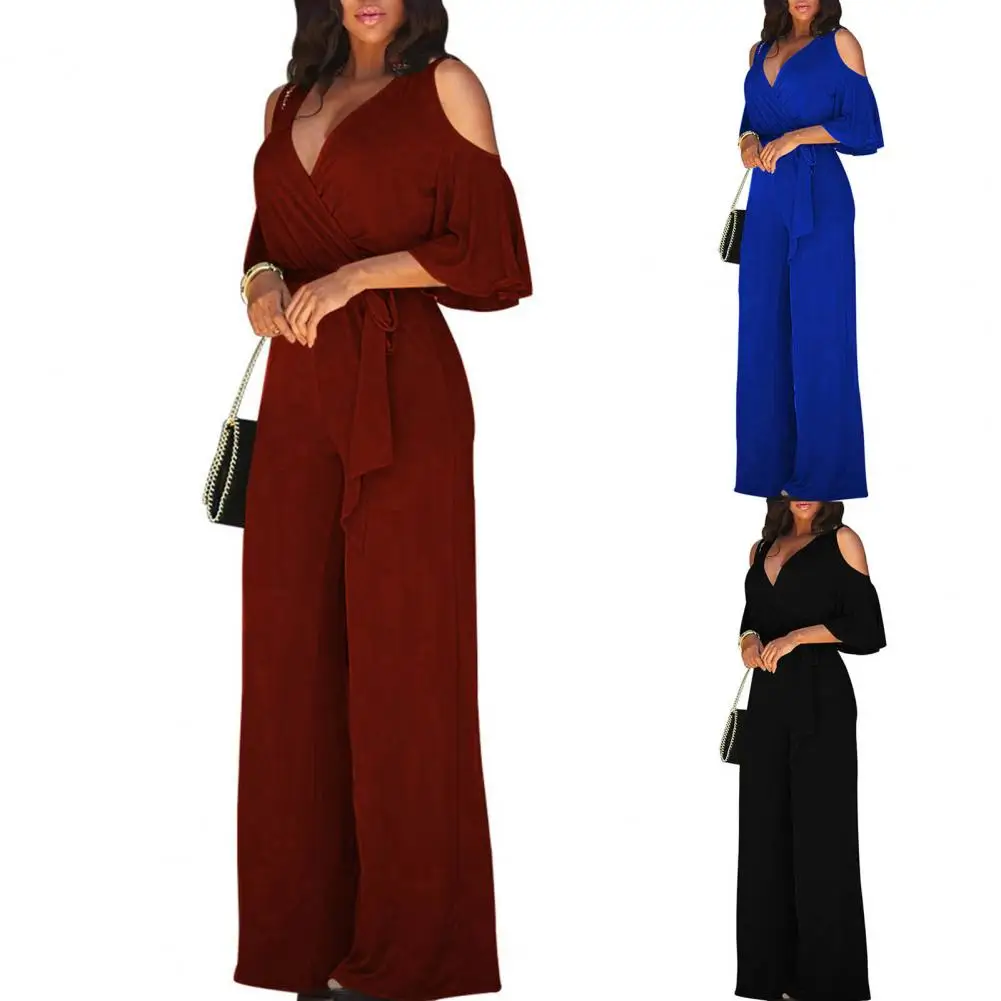 2024 Summer New Style Strap Waist Wrapped jumpsuit Women's women's foreign trade wide leg pants in 7 colors Wide Leg Long Pants