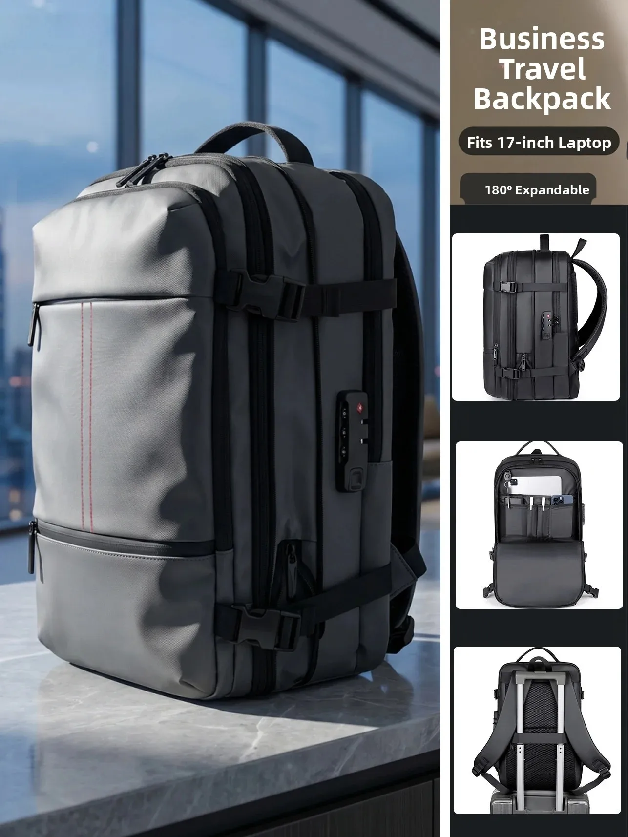 business-travel-backpack-large-capacity-multi-functional-lightweight-men's-computer-bag-soft-handle-zipper-closure-casual-style