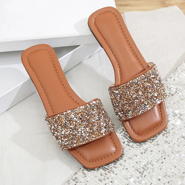 Glitter Bling Zomer Slippers Voor Vrouwen 2024 Nieuwe Dames Platte Strand Slipper Vrouwen Sandalen Outdoor Schoenen Luxe Designer Plus Size AliExpress