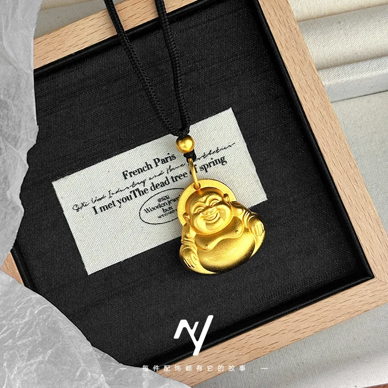 

Кулон Будды Майтрейи из настоящего золота 9999, мужское и женское ожерелье из плетеной веревки Будды с крупными шипами