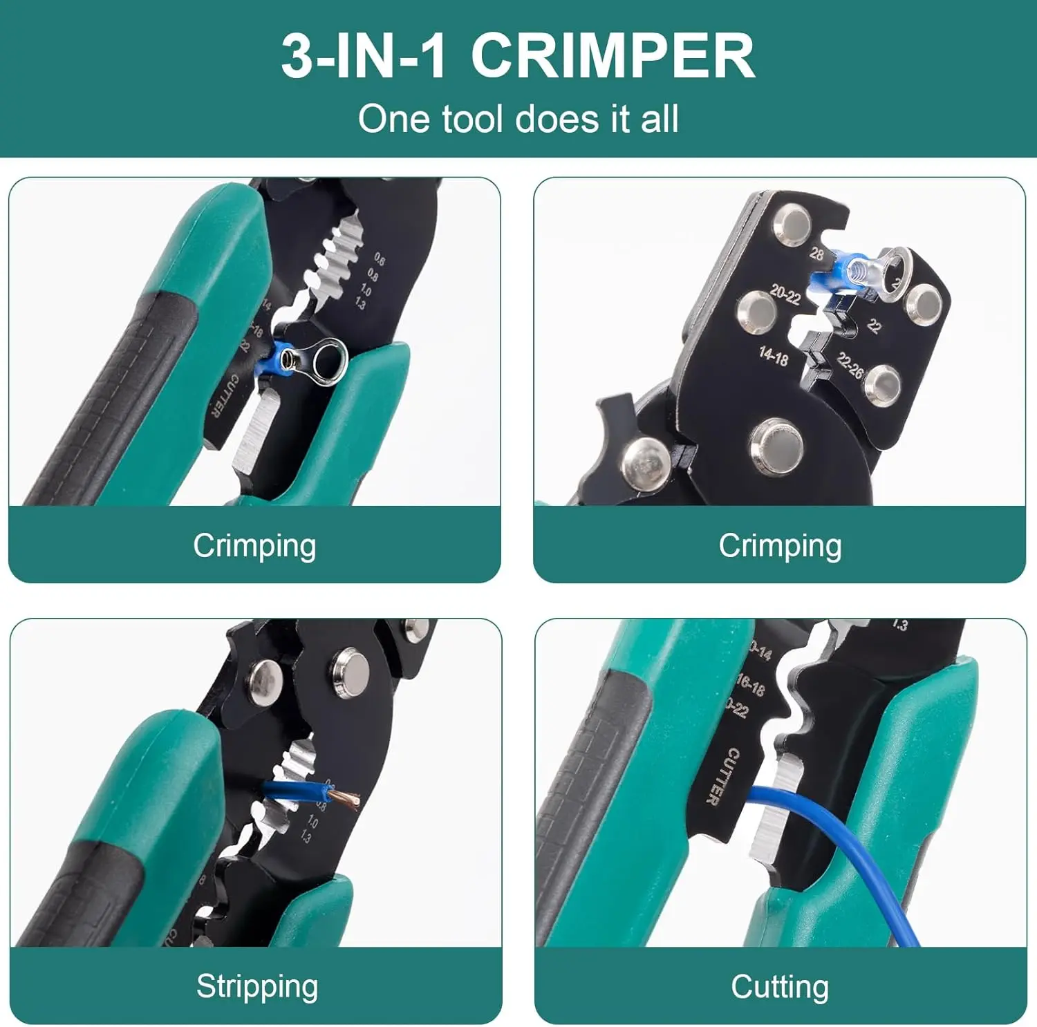 300-teiliges Crimp-Steckverbinder-Set, 15 Arten von Crimp-Klemmen, elektrische Klemmen inklusive Flachsteckern, Ringkabelschuhen, Gabelkabelschuhen und Zange – Detail 8