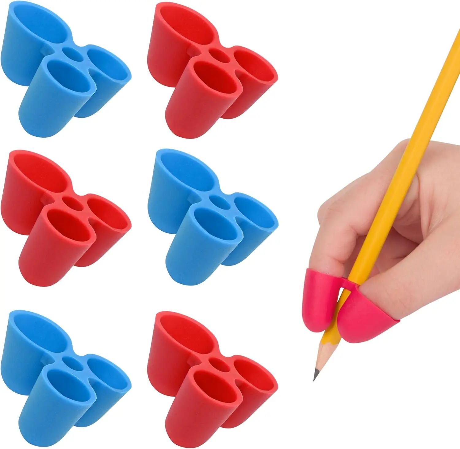 

Ergonomic Pencil Grips for Kids & Adults, Set of 6 - Blue & Red, Large Size, Improve Handwriting