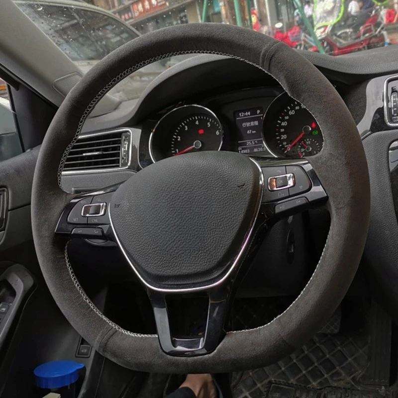 

Car Steering Wheel Cover Hand-stitched DIY Soft Non-slip Black Suede For Volkswagen VW Golf 7 Mk7 New Polo Jetta Passat B8