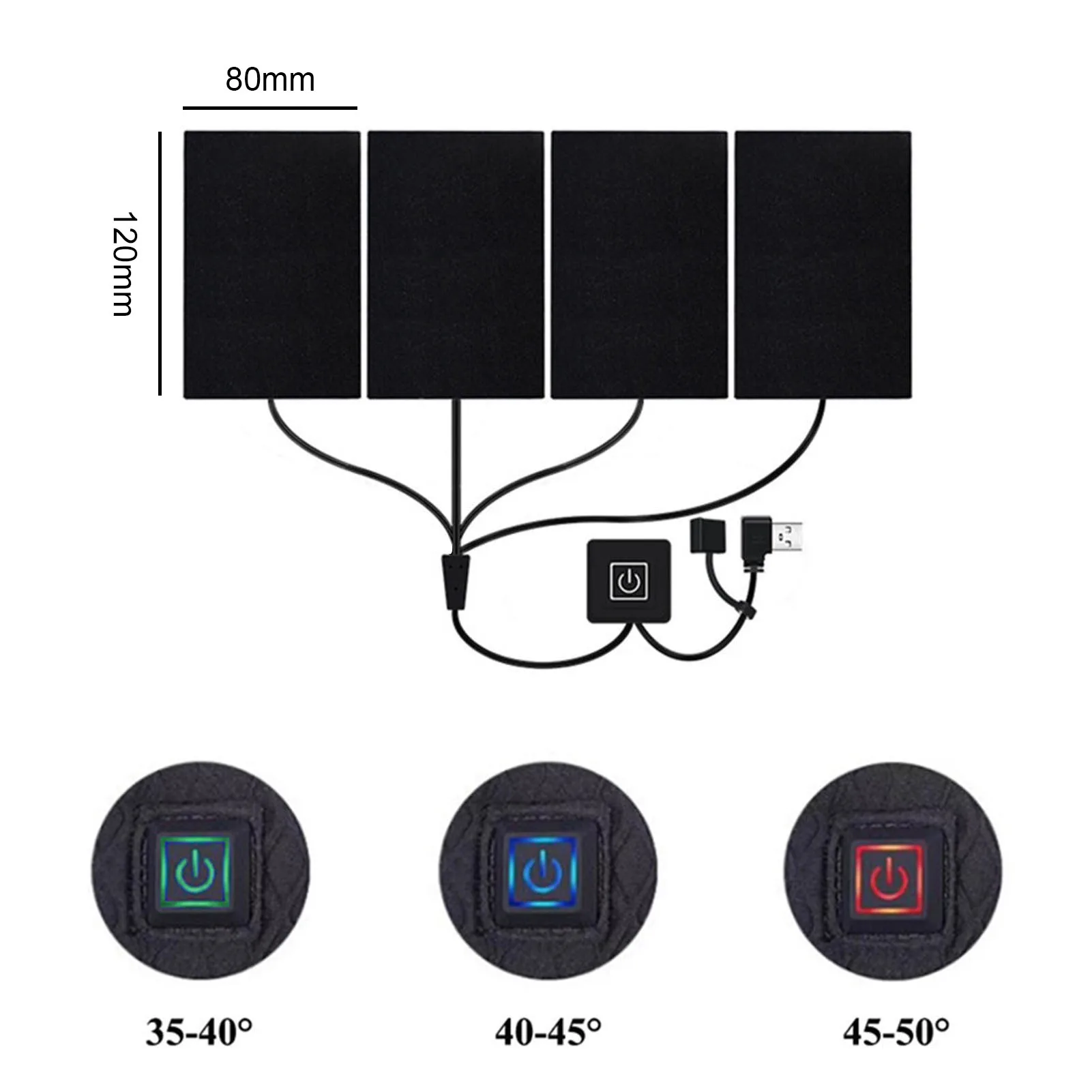 USB Clothes Heater Pad With 3 Gear Adjustable Temperature 5 in 1 Electric Heating Sheet Heating Warmer Pad For Vest Jacket