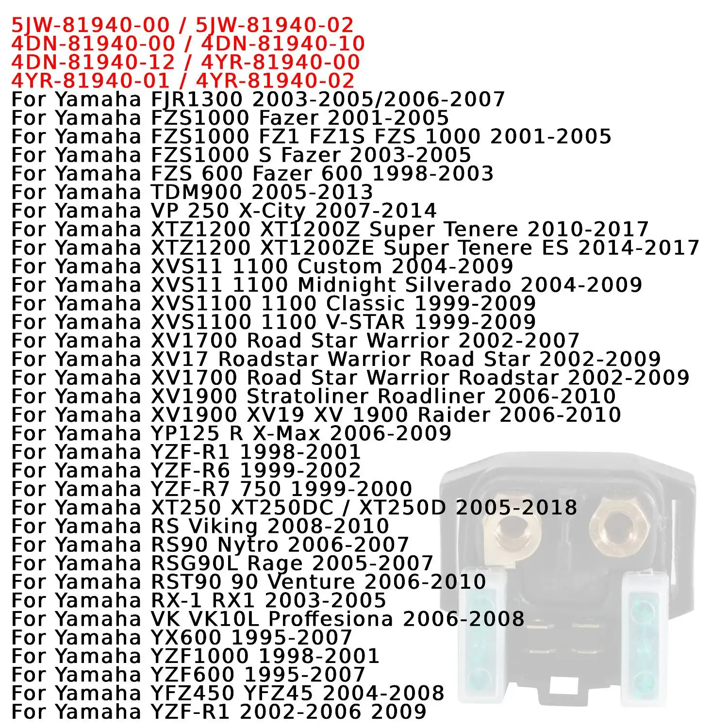 Motorcycle Starter Relay Solenoid For Yamaha FJR1300 FZS1000 S Fazer FZ1 FZ1S FZS 600 TDM900 VP 250 X-City 4YR8194002 4YR8194001