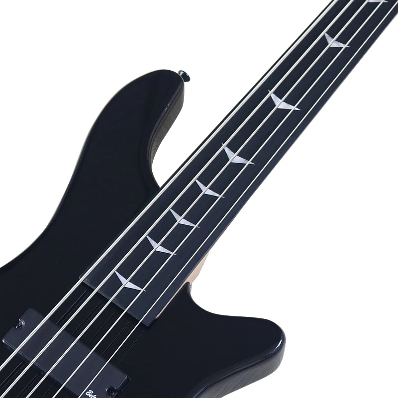 Fretless Electric Bass Guitar 5 String 43inch Solid Basswood Body Bass Guitar High Glossy Black Color