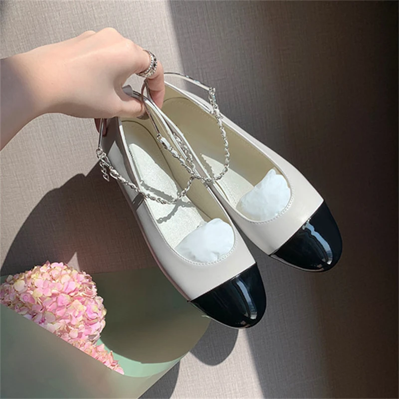 

Chain Mary Jane Shoes For Women Pearl Flat Chaussure Femme Shallow Mouth Sapatos Femininos Zapatos Mujer Round Toe Women's Shoes