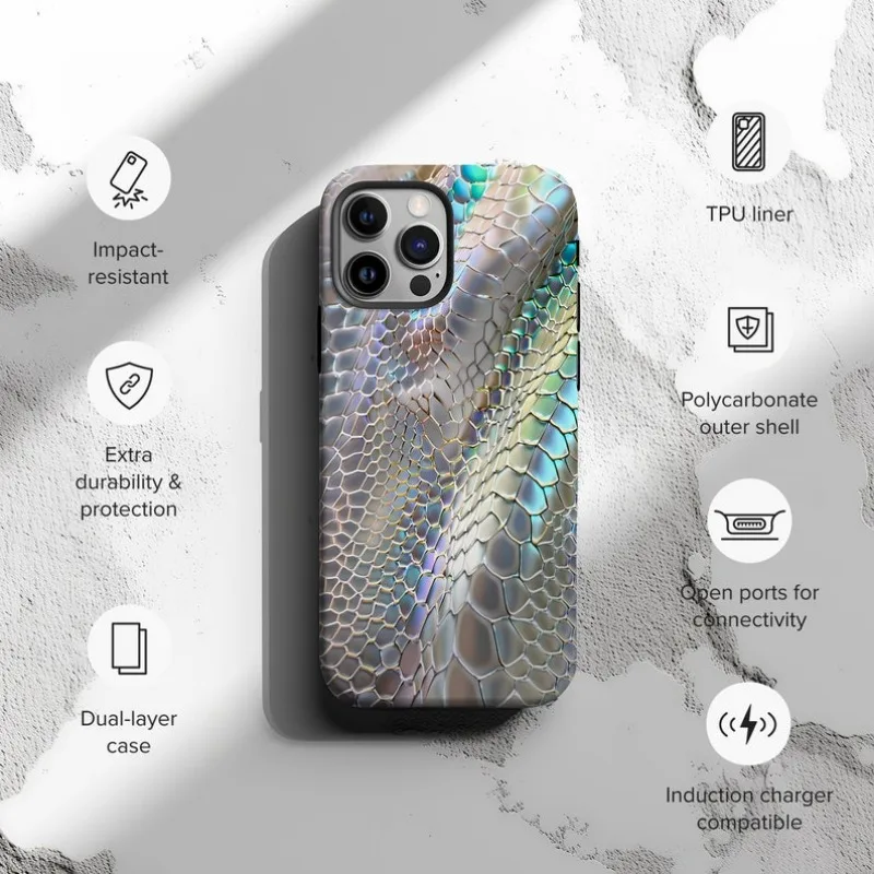 Iridescent Snake Skin Phone Case For IPHONE 16 15PRO MAX 14 13 12 11 Acrylic TPU Two in one magnetic Phone Cases