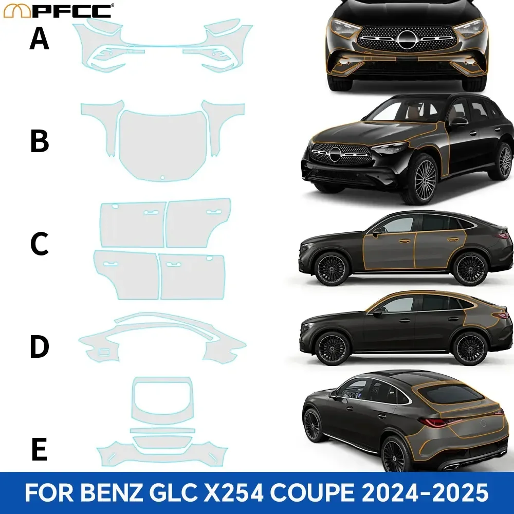 

For Mercedes-Benz GLC X254 Coupe 2024 2025 Pre-cut Paint Protection Film TPU PPF Car Body Anti-scratch Transparent Sticker Kit