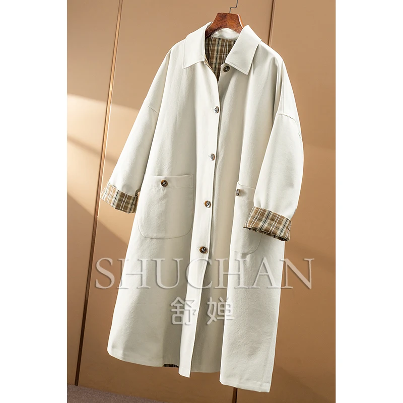 Outline aesthetics retro double-sided plaid medium-length trench coat, female 93C4  trench coat for women