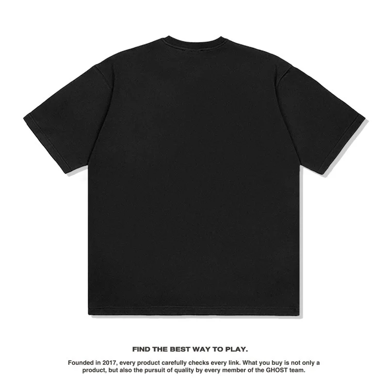 تي شيرت ريترو ثقيل الوزن ملابس الشارع الشهير 220 جرام عصير Wrld الهيب هوب طباعة عصرية قصيرة الأكمام نمط المدرسة القديمة مزيج البوليستر #5