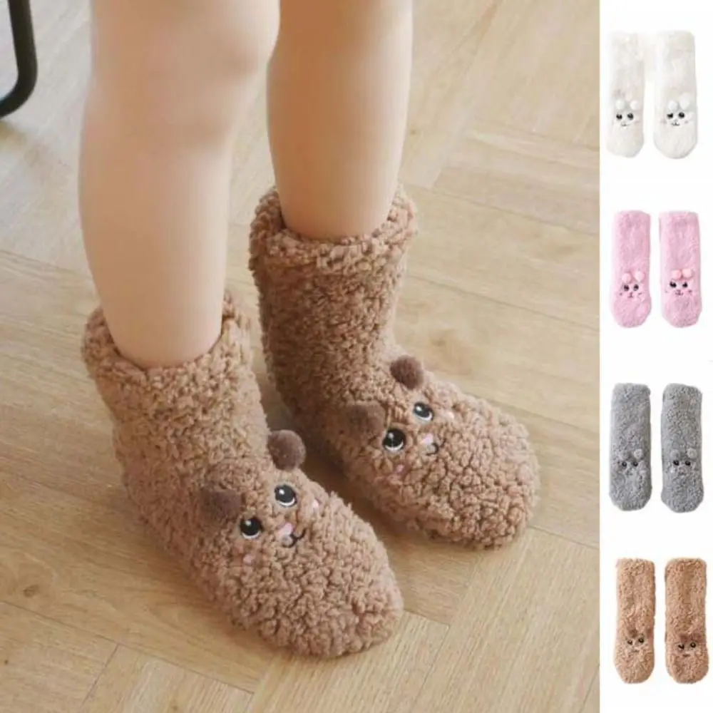 

Kawaii Embroidery Thick Thermal Socks Anti Slip Floor Socks Cartoon Winter Fleece Sock Women Indoor