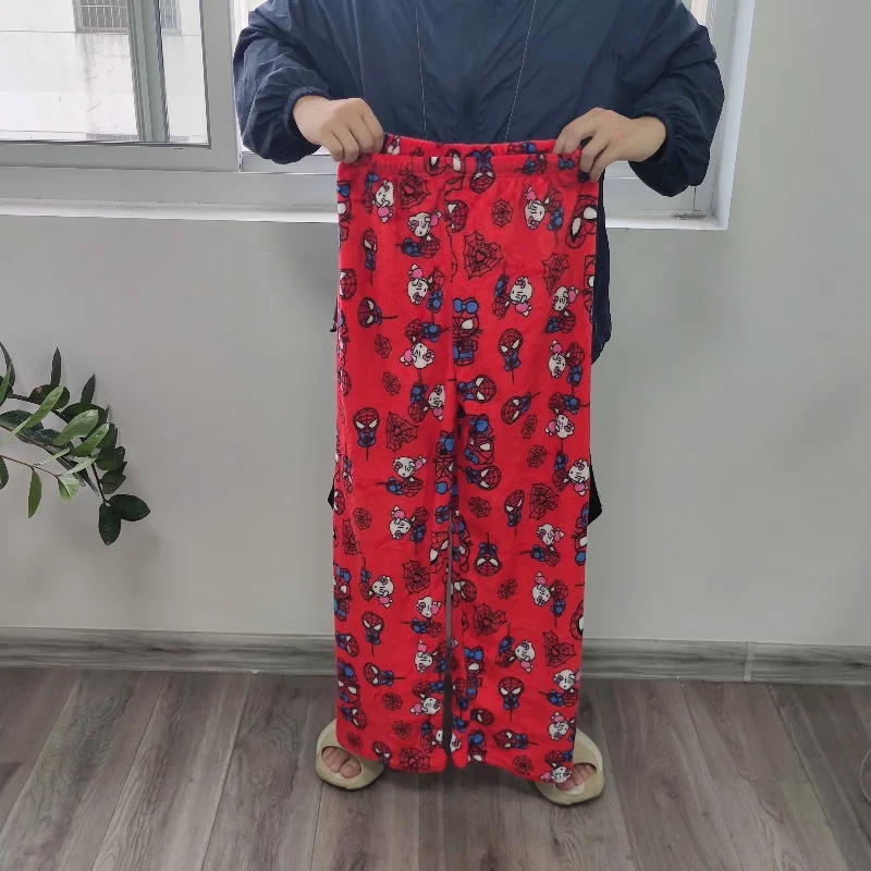 Pijamas sueltos de terciopelo de algodón, pijamas de Hello Kitty Spider-Man, pantalones largos, ropa informal para dormir con dibujos animados para hombres y mujeres, Halloween