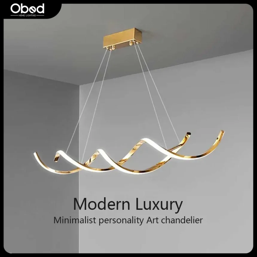 

Modern LED Pendant Light Stainless Steel Golden Living Room Interior Decor Chandelier Hotel Lobby Villa Dining Room Droplight