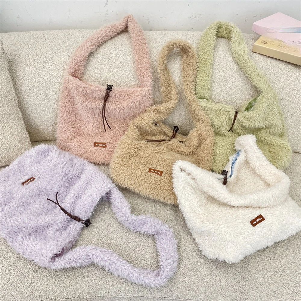 

Casual Plush Women's Handbags Large Capacity Autumn and Winter New Korean Fashion Lady Shoulder Bag Tote Bags Shopping Bag