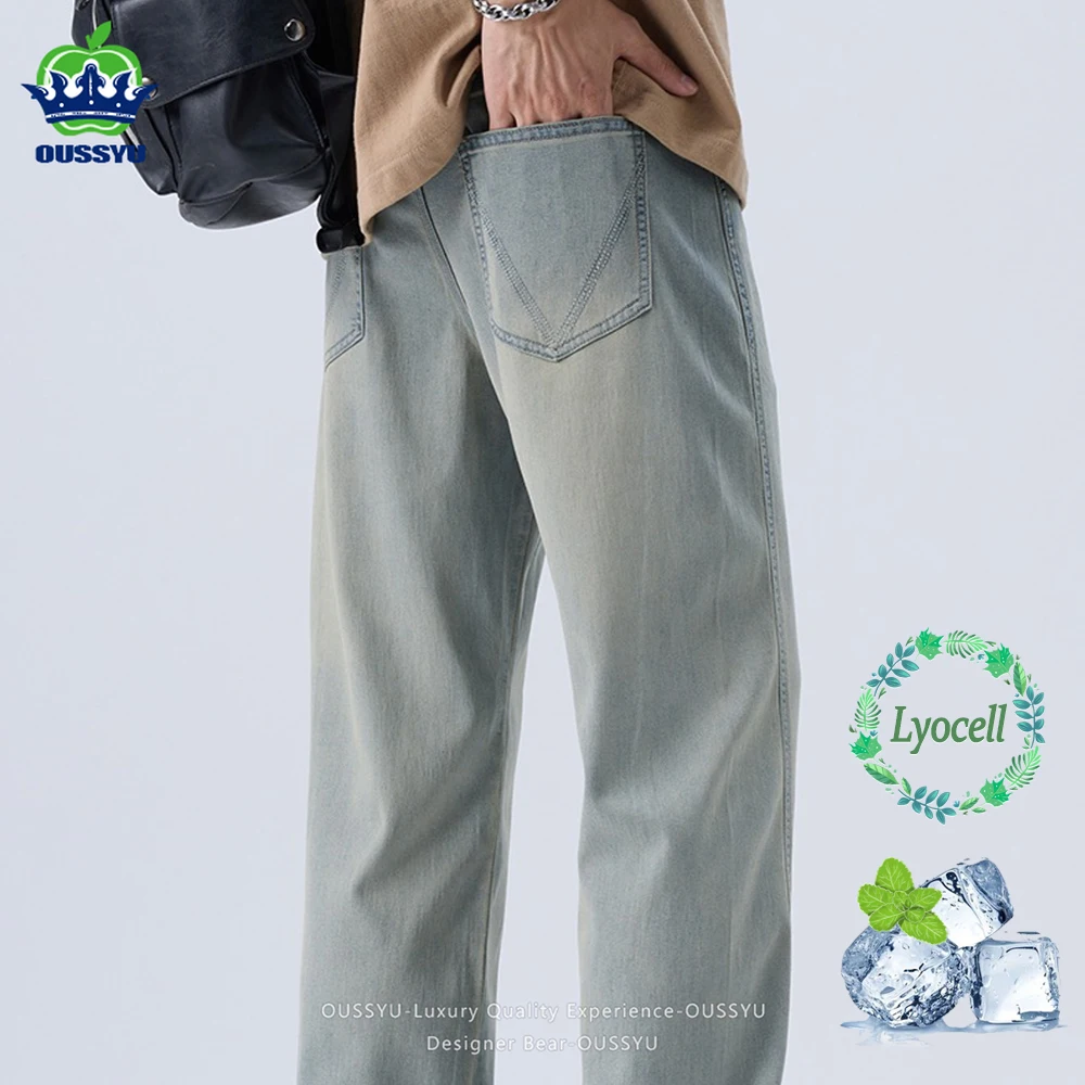

Good Quality Men's Summer New Jeans Baggy Straight Lyocell Fabric Casual Denim Pants Thin Breathable Trendy Versatile Trousers